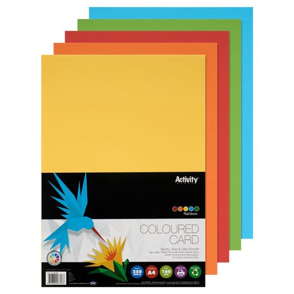 Premier A4 160Grm Activity Card Rainbow Assorted Colours (Pack of 250 Sheets) - ABC School Supplies