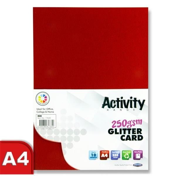 Premier A4 250Gsm Glitter Card 10 Sheets - Red - ABC School Supplies