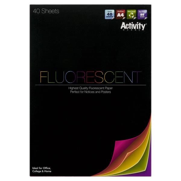 Premier Activity A4 80Gsm Fluorescent paper Pad - 40 Sheets - ABC School Supplies