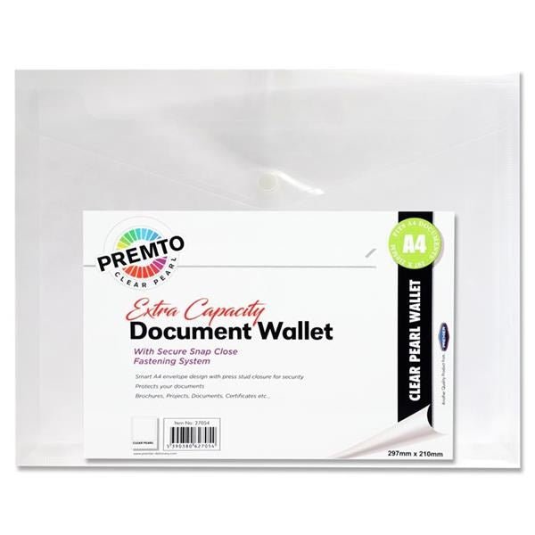 Premto A4 Extra Capacity Document Wallet - Clear Pearl - ABC School Supplies