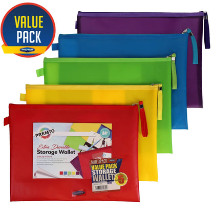 Premto A4+ Extra Durable Storage Wallets - Ice Colours - Pack of 5 - ABC School Supplies