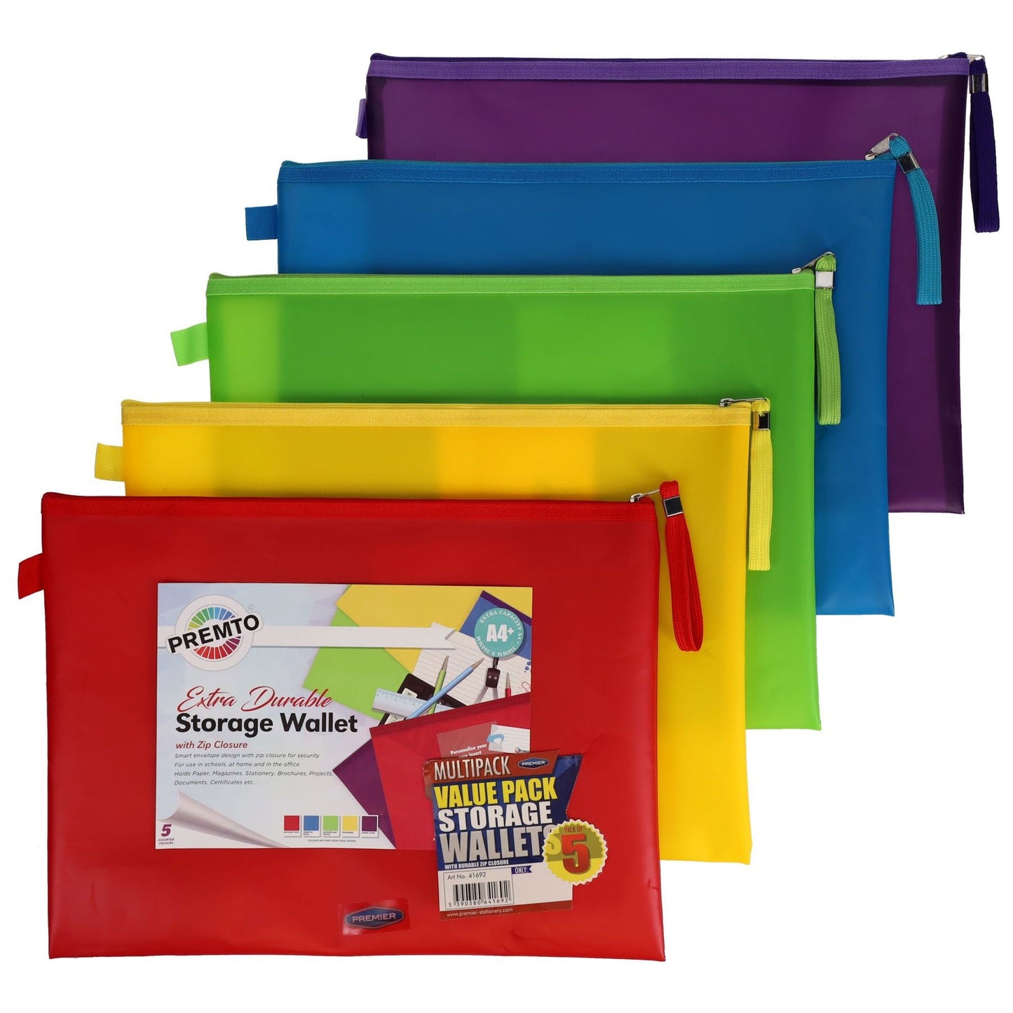 Premto A4+ Extra Durable Storage Wallets - Ice Colours - Pack of 5 - ABC School Supplies