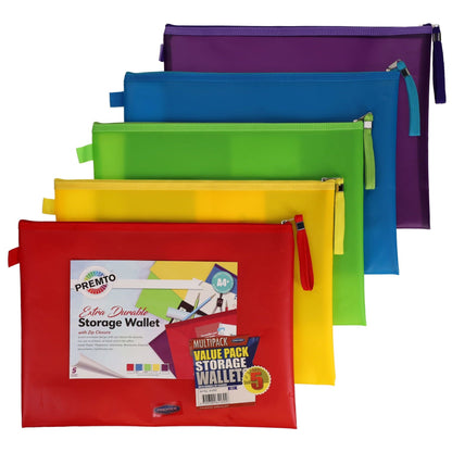 Premto A4+ Extra Durable Storage Wallets - Ice Colours - Pack of 5 - ABC School Supplies