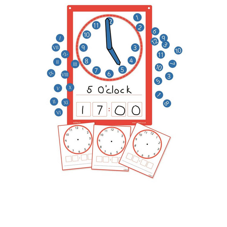 Magnetic Multiboard Clock & 10 Dry Wipe Clock Faces Class Pack