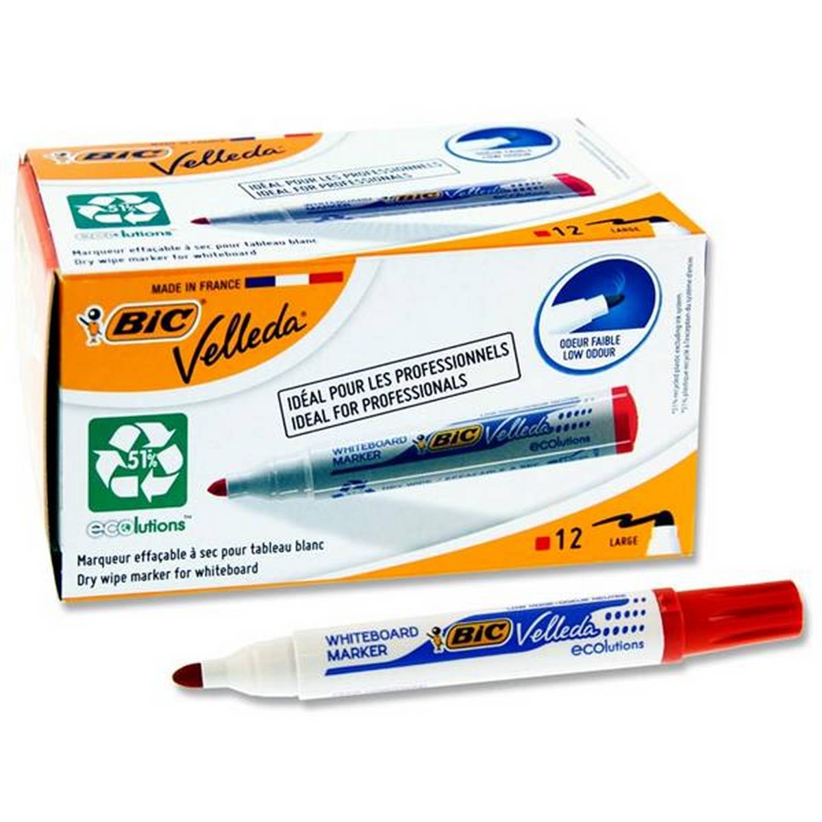 Bic Velleda 1701 Bullet Tip Whiteboard Marker Pack of 12 - Red