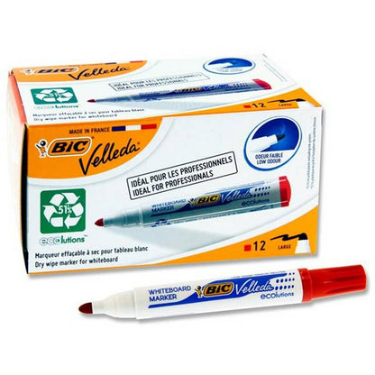 Bic Velleda 1701 Bullet Tip Whiteboard Marker Pack of 12 - Red