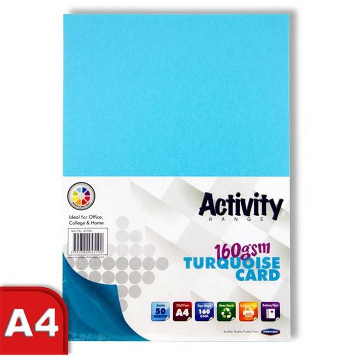 A4 Turquoise Card 160gsm (Pack of 50 Sheets)
