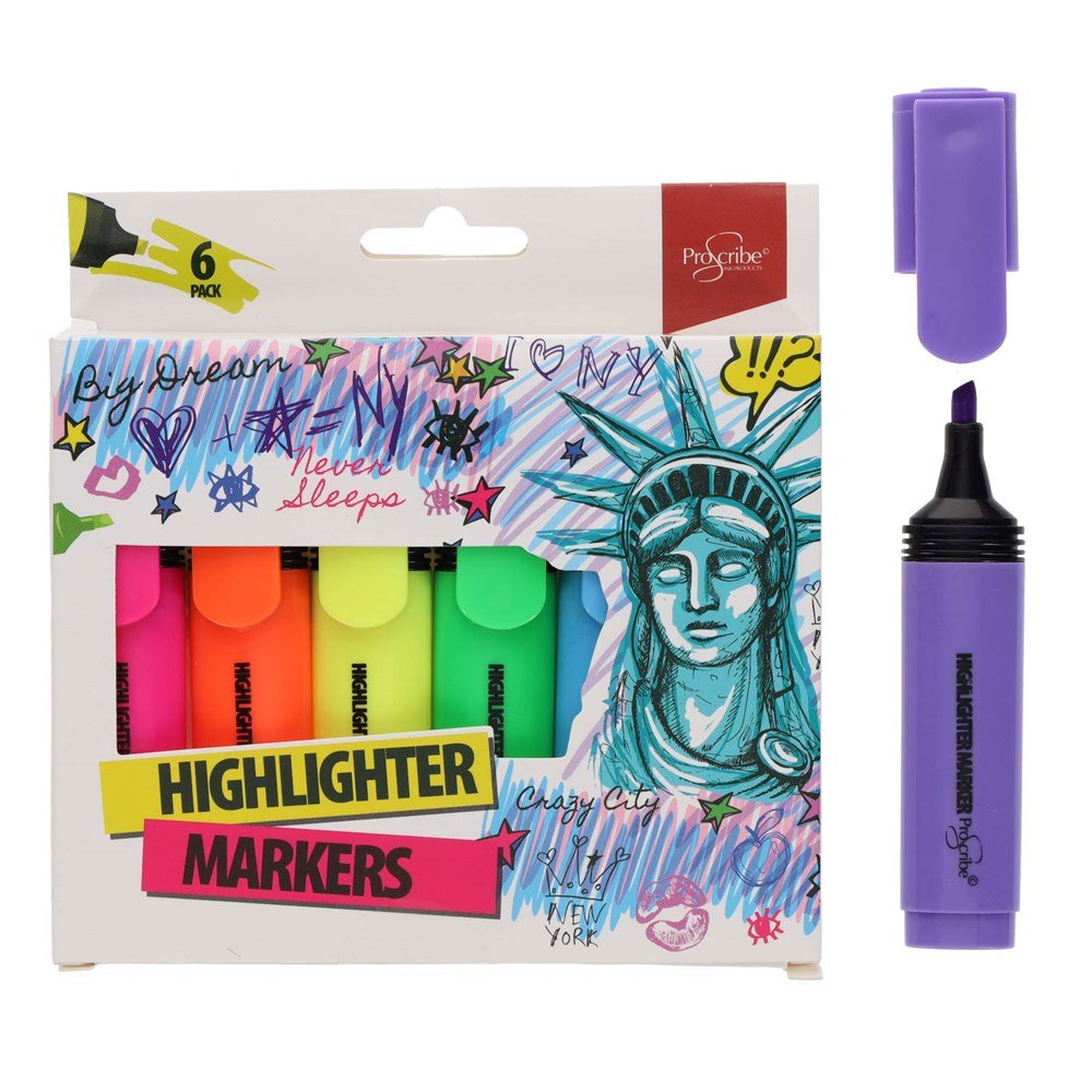 ProScribe Assorted Highlighters Pack of 6 - ABC School Supplies