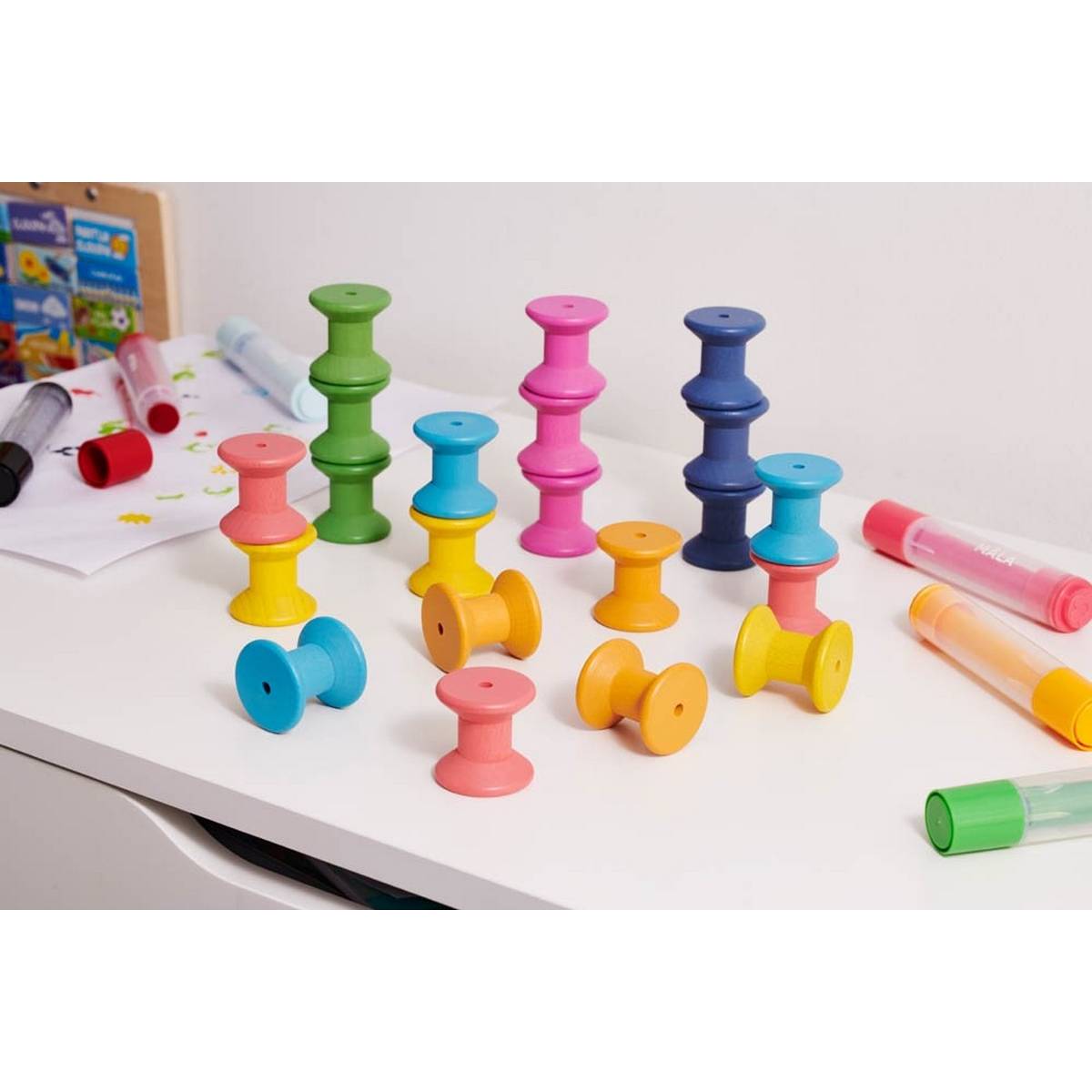 Rainbow Wooden Spools Pack of 21 - ABC School Supplies