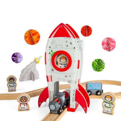 Rocket Ship - Wooden Railway Accessory, Spaceship Toy for Train Set - ABC School Supplies