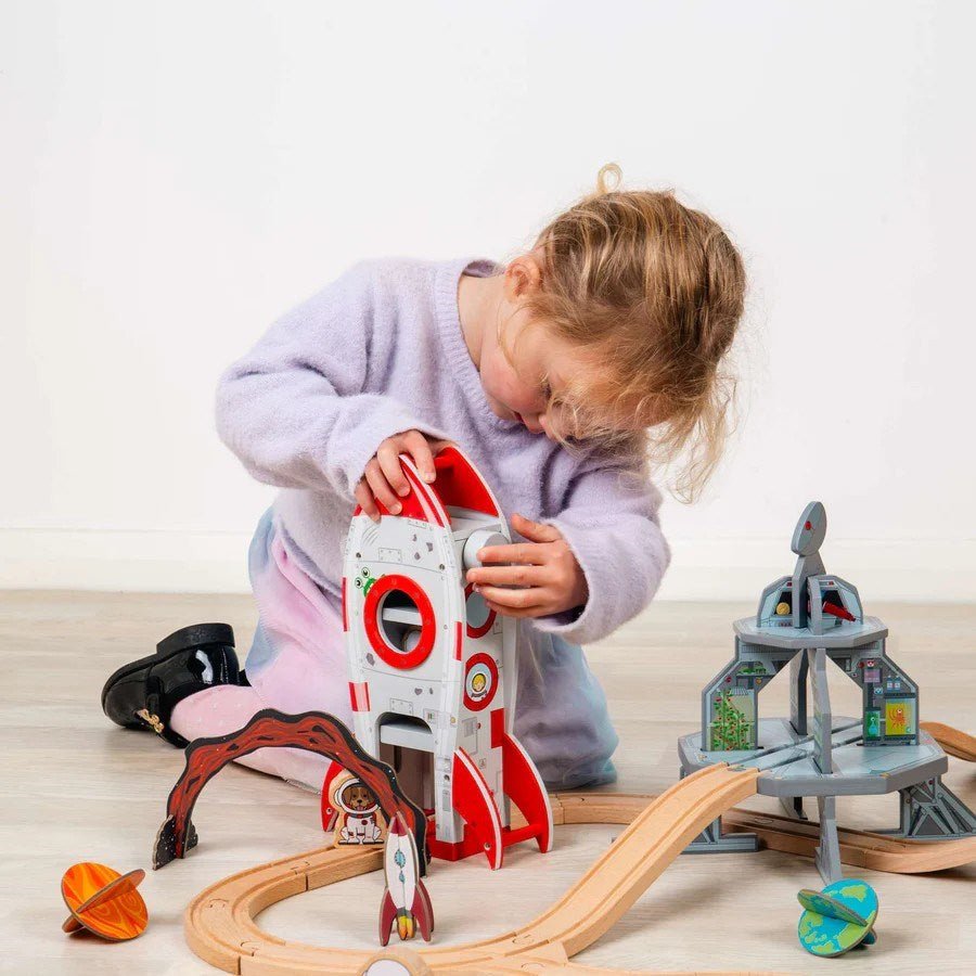 Rocket Ship - Wooden Railway Accessory, Spaceship Toy for Train Set - ABC School Supplies