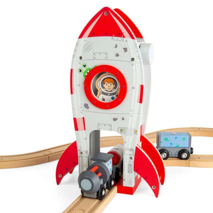 Rocket Ship - Wooden Railway Accessory, Spaceship Toy for Train Set - ABC School Supplies