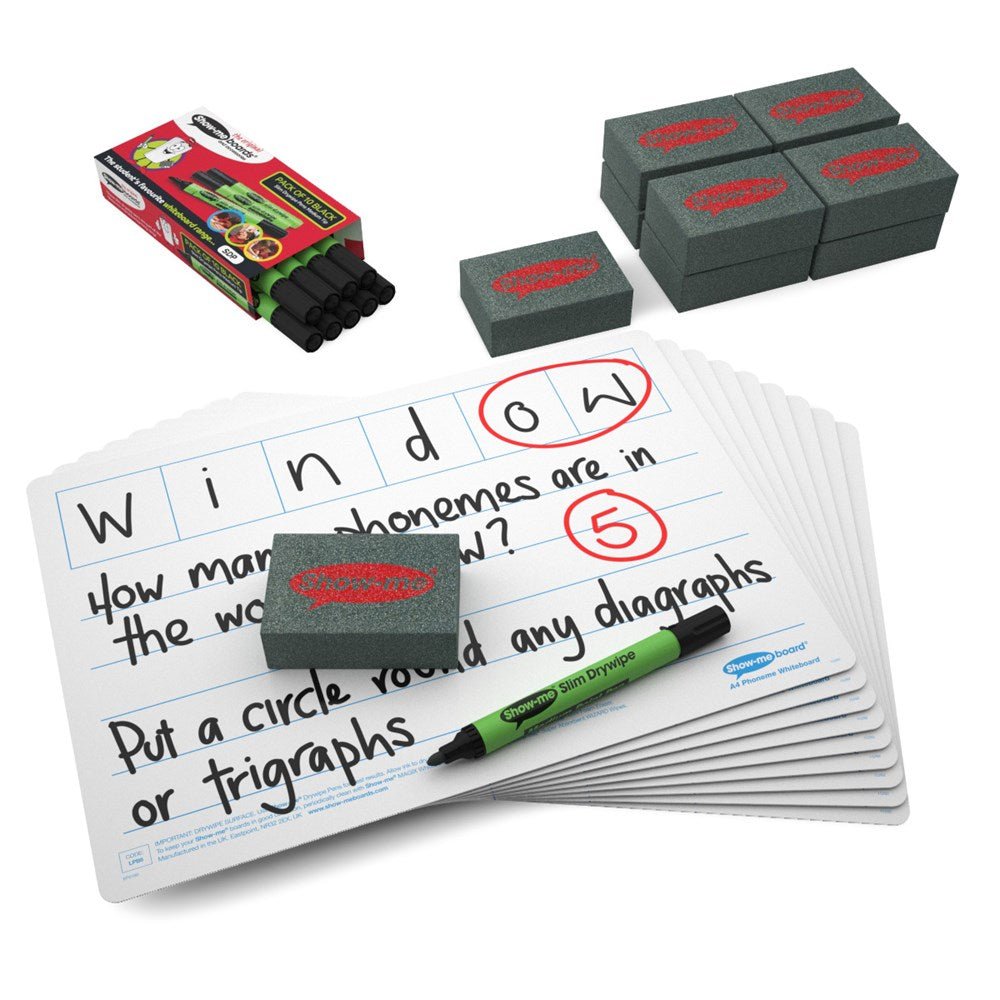 Show - Me 6 Frame Phoneme Drywipe Boards, Pens & Erasers - ABC School Supplies