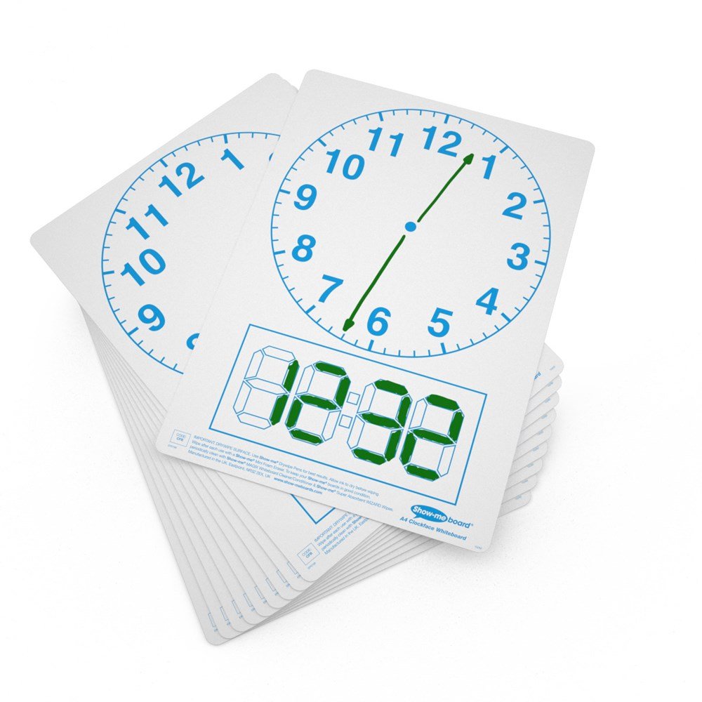 Show - Me A4 650 Micron Telling The Time Drywipe Boards - ABC School Supplies