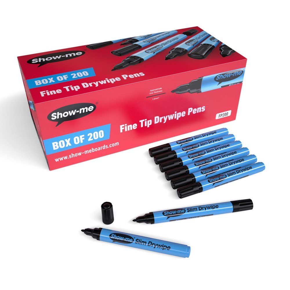 Show - Me Black Drywipe Pens, Fine Tip (Pack of 200) Black - ABC School Supplies
