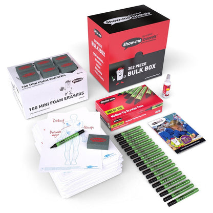 Show-Me Bulk Box Drywipe Board Pack, Pens & Erasers - Human Muscle, A4 100 Sets - ABC School Supplies