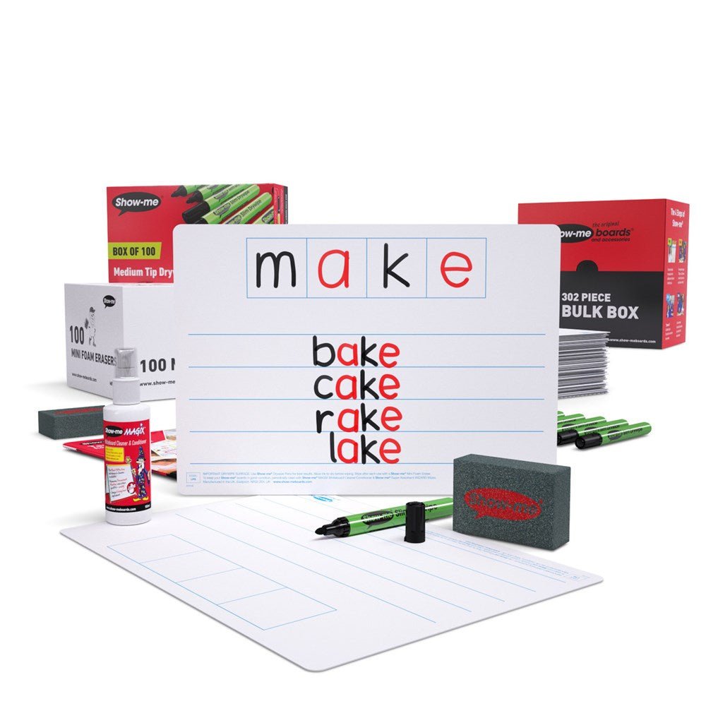 Show - Me Bulk Box Drywipe Board Pack, Pens & Erasers - Phoneme Boards, A4 - 100 Sets - ABC School Supplies