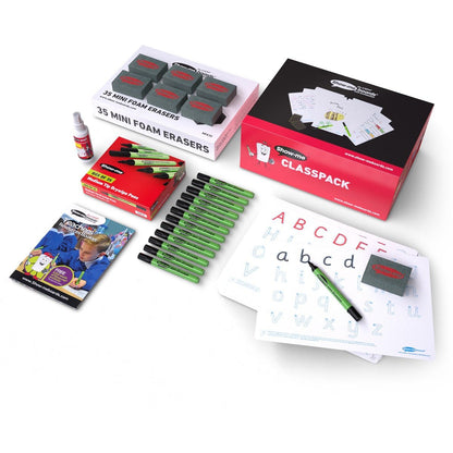 Show-Me Class Pack Drywipe Boards, Pens & Erasers - Letter Formation, A4 - 35 Sets - ABC School Supplies
