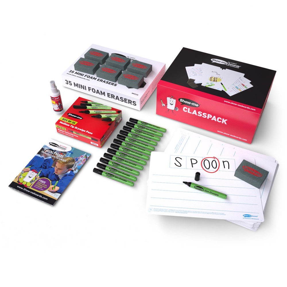 Show - Me Class Pack Drywipe Boards, Pens & Erasers - Phoneme, A4 - 35 Sets - ABC School Supplies