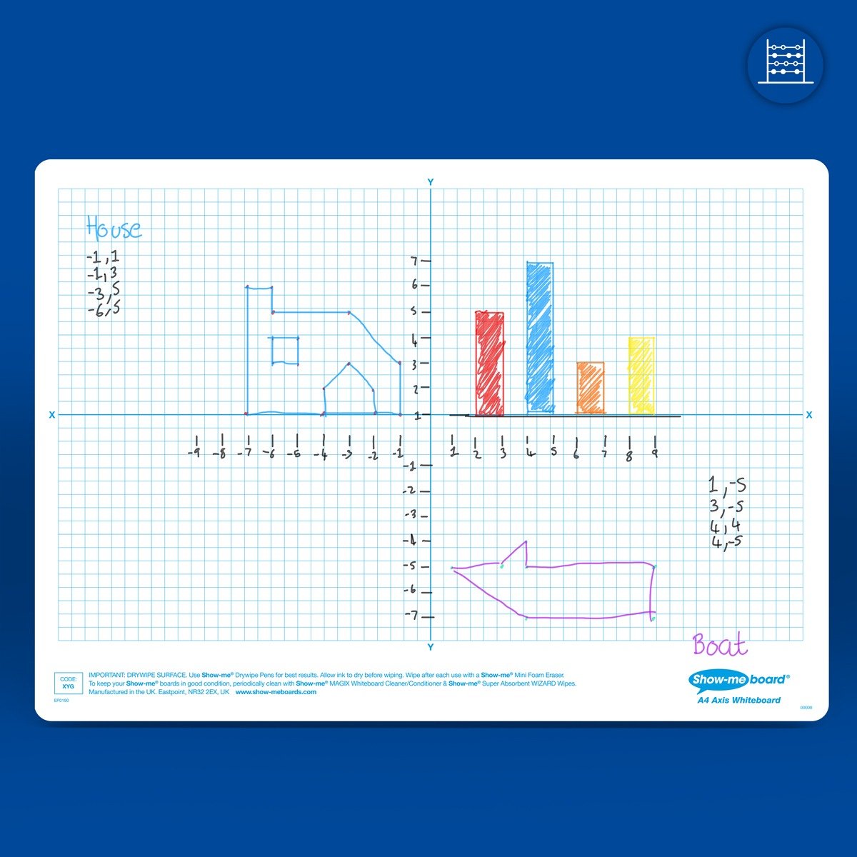 Show-Me Class Pack of X & Y Graph Drywipe Boards, Pens & Erasers (35 of Each) - ABC School Supplies