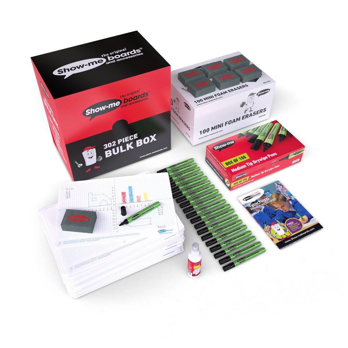 Show-Me Class Pack of X & Y Graph Drywipe Boards, Pens & Erasers (35 of Each) - ABC School Supplies
