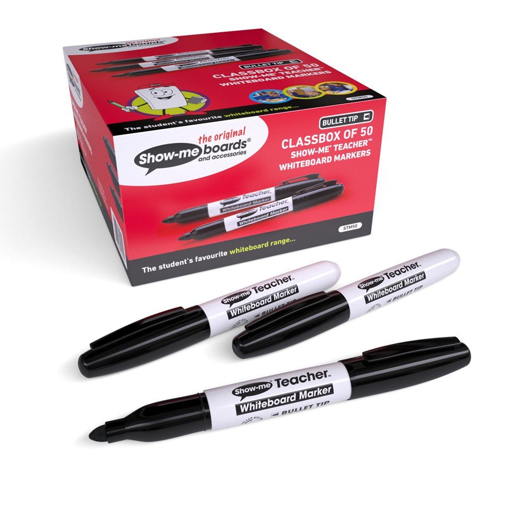 Show - Me Eco Teacher Drywipe Markers - Black Pack of 50 - ABC School Supplies