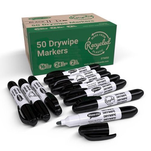 Show - Me Eco Teacher Drywipe Markers - Black Pack of 50 - ABC School Supplies