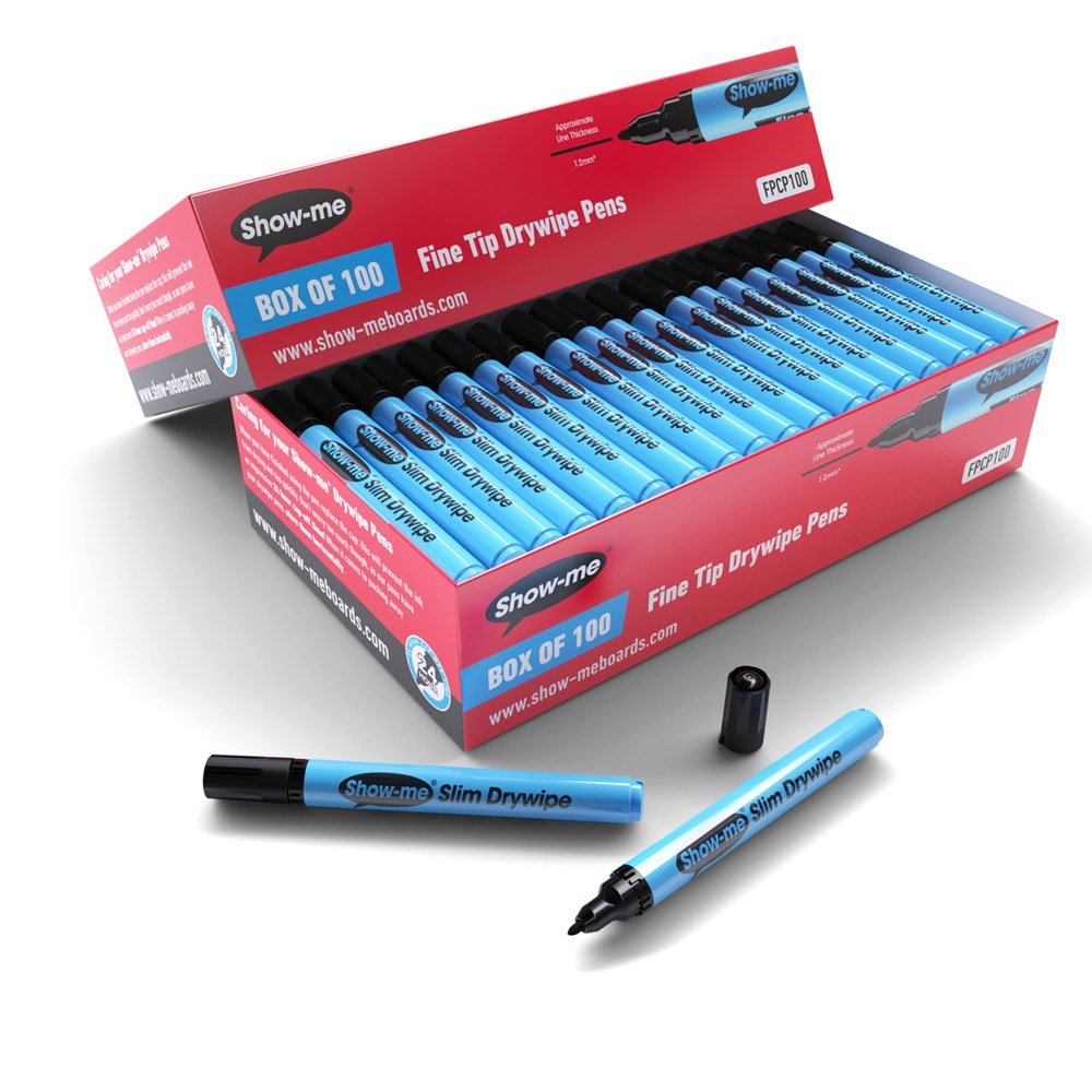Show-Me Fine Point Slim Barrel Drywipe Black Marker (Pack of 100) - ABC School Supplies