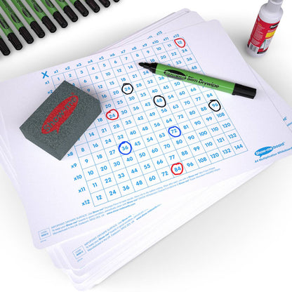 Show - Me Multiplication Gridded Drywipe Boards, Pens & Erasers (10 of Each) - ABC School Supplies