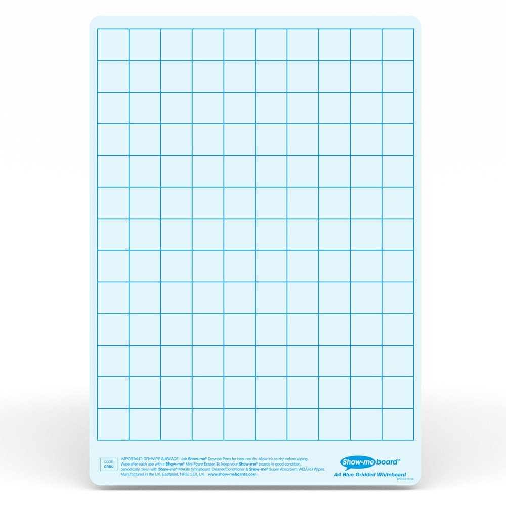 Show - Me Tinted Drywipe Board - Gridded/Plain - Blue Pack of 5 - ABC School Supplies