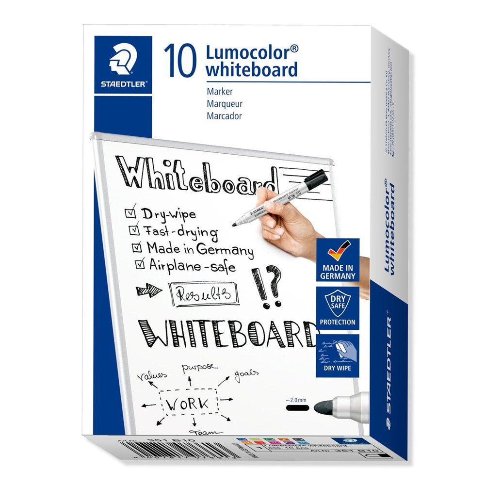 Staedtler Lumocolor Whiteboard Marker Chisel 351 B Box of 6 In Asstd Colours - ABC School Supplies