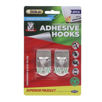 Stik.ie 2 Pack Removable Adhesive Hooks - 30x35mm - ABC School Supplies