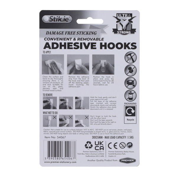 Stik.ie 2 Pack Removable Adhesive Hooks - 30x35mm - ABC School Supplies