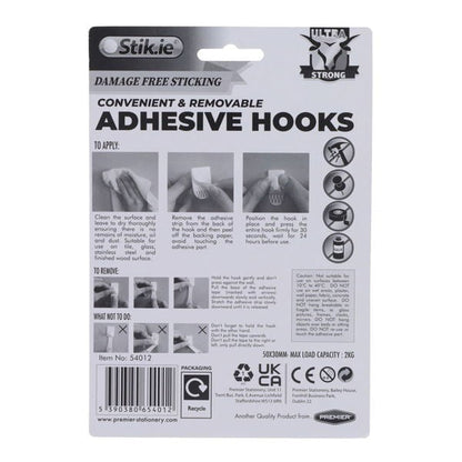 Stik.ie 3 Pack Removable Adhesive Hooks - ABC School Supplies