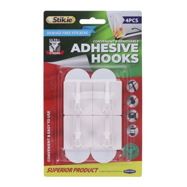 Stik.ie 4 Pack Removable Adhesive Hooks - 40x34mm - ABC School Supplies