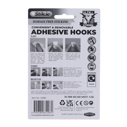 Stik.ie 5 Pack Removable Adhesive Hooks - 18x18mm - ABC School Supplies