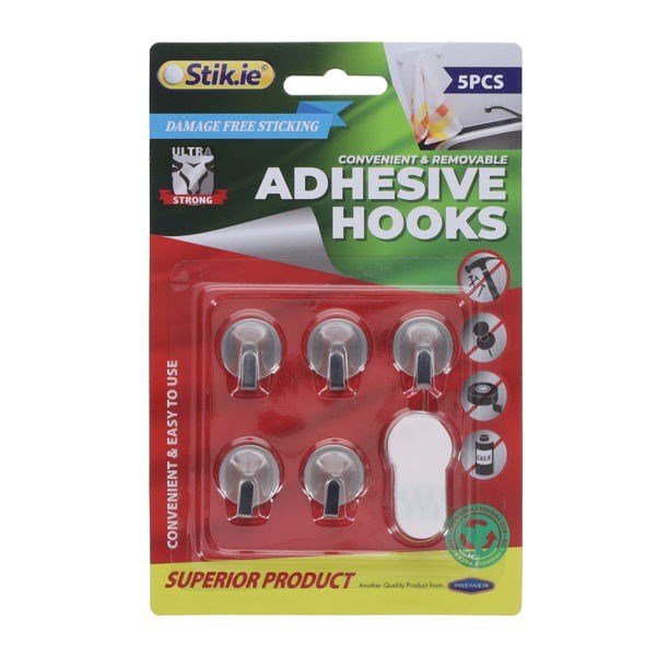 Stik.ie 5 Pack Removable Adhesive Hooks - 18x18mm - ABC School Supplies