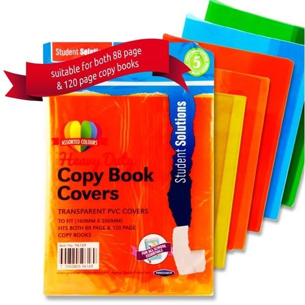 **Student Solution Pvc Heavy Duty Copy Book Transparent Colours Covers Pack Of 5 - ABC School Supplies