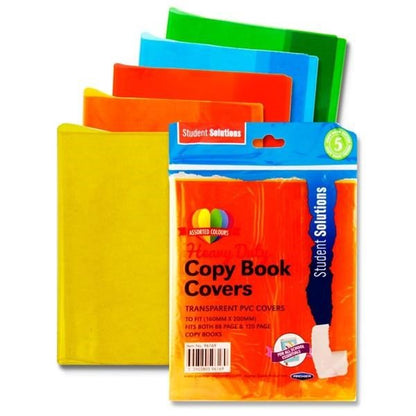 **Student Solution Pvc Heavy Duty Copy Book Transparent Colours Covers Pack Of 5 - ABC School Supplies