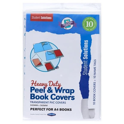 Student Solutions A4 Heavy Duty Peel and Wrap Transparent Book Covers Pack of 10 - ABC School Supplies