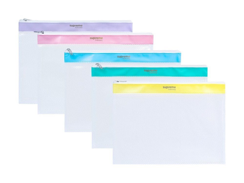Supreme A4++ PVC Pastel Mesh Wallets Value Pack of 5 - ABC School Supplies