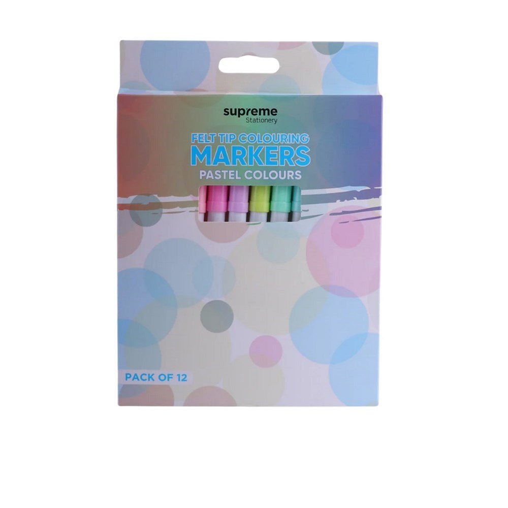 Supreme Colouring Markers – Pastel 12 Pack - ABC School Supplies