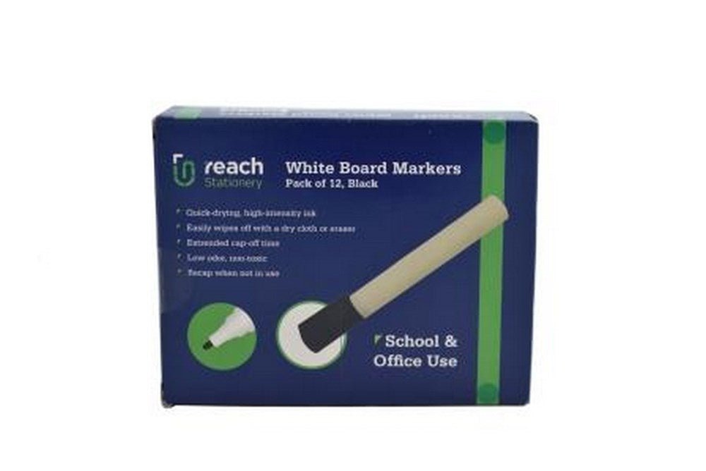 Supreme Whiteboard Marker Pens Black, Bullet Tip – Pack of 12 - ABC School Supplies