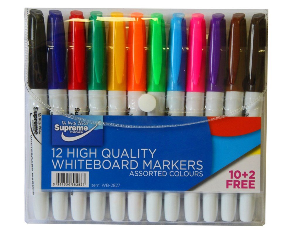 Supreme Whiteboard Markers Slim Pack of 12 - ABC School Supplies