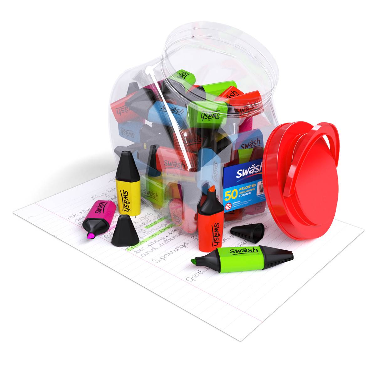 Swash Assorted Colour Mini Highlighters Tub of 50 - ABC School Supplies