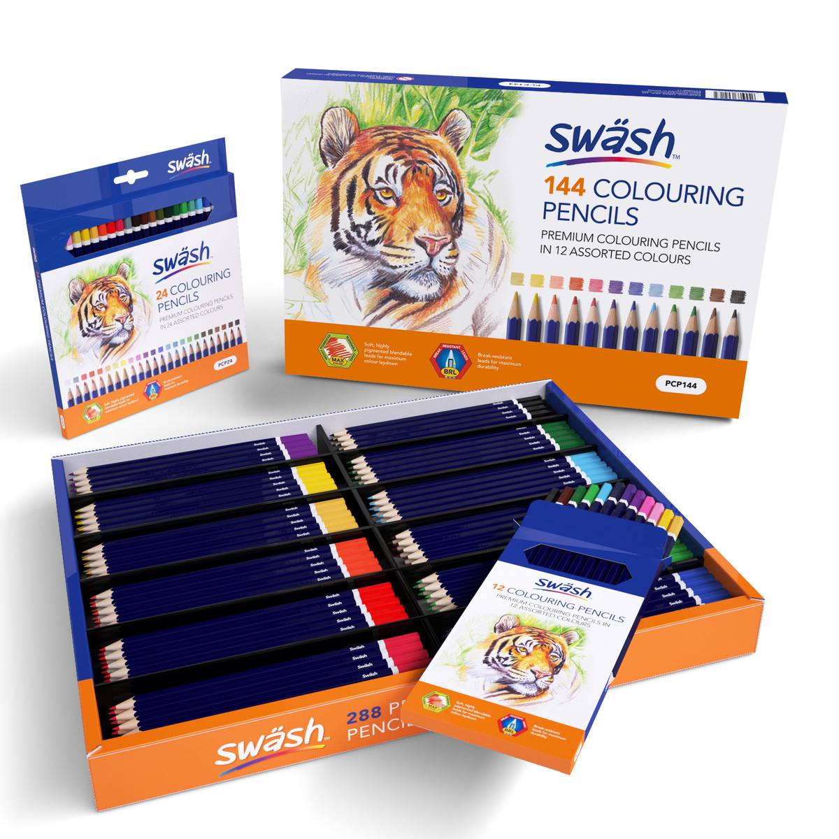 Swash Colouring Pencils, Premium - Assorted Pack of 144 - ABC School Supplies