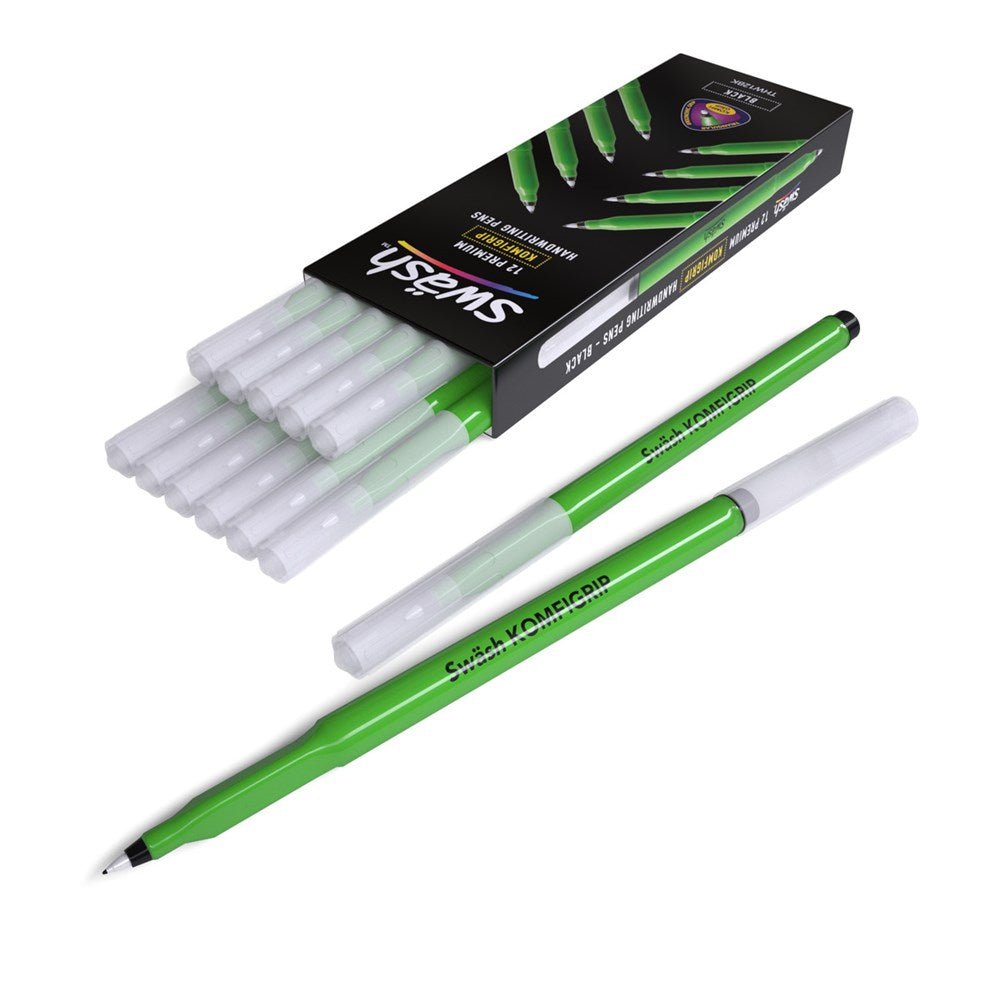 **Swash Komfigrip Handwriting Pens - Black Pack of 12 - ABC School Supplies