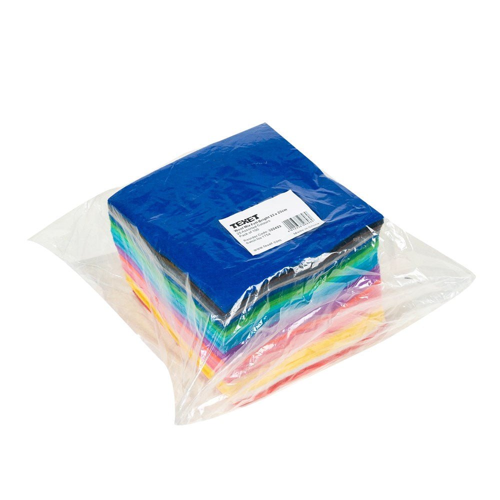 **Texet Felt Squares Bright Colours 23Cm - Pack Of 100 - ABC School Supplies