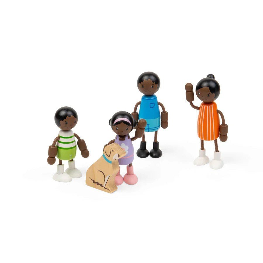 Tidlo Black Family Dolls - Wooden Doll Set, Figures for Kids Toy Dollhouse - ABC School Supplies