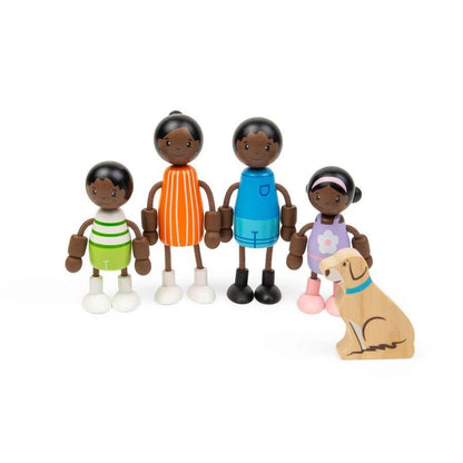 Tidlo Black Family Dolls - Wooden Doll Set, Figures for Kids Toy Dollhouse - ABC School Supplies